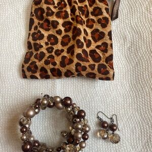 Faux Pearl and Crystal Wrap Bracelet and Earring Set